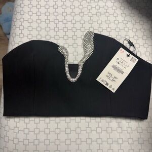 Zara Black Crop Top with Silver Embellishments